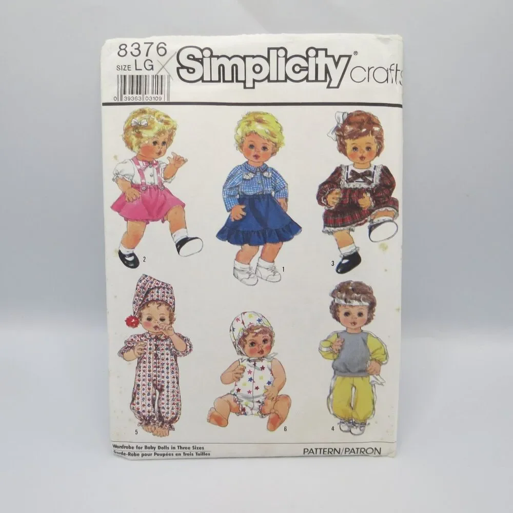 Simplicity 8376 Baby Doll Wardrobe Clothes Pattern Sm Med Lg 13-18